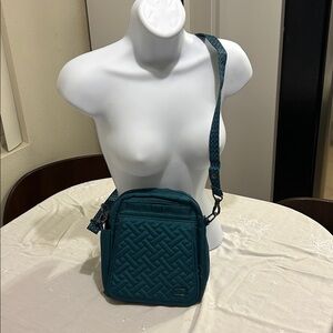 Lug Flapper Crossbody Bag in Teal – Quilted Organizer Purse, Travel Bag, RFID